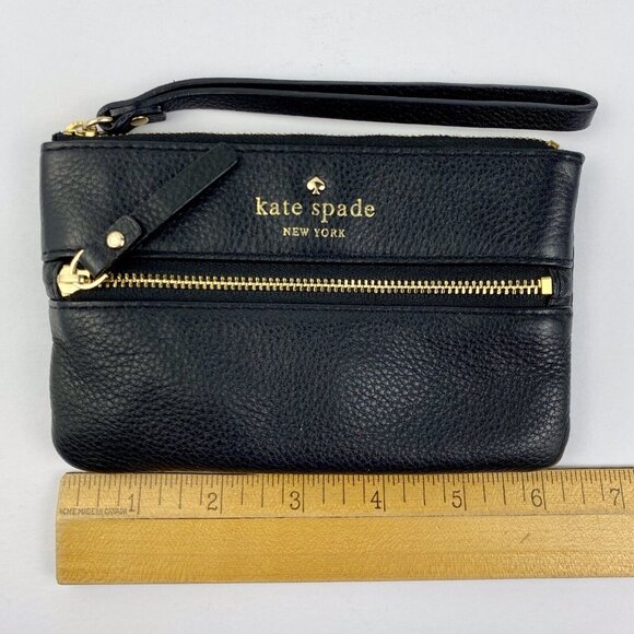 Kate Spade NY black pebbled leather wristlet, zippered small pouch, 6" x 4" - Picture 7 of 7